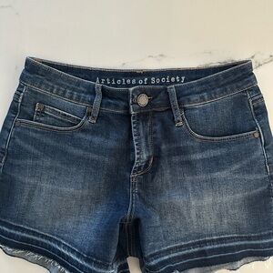 Articles of Society Indigo Blue Frayed Hem Jean Shorts